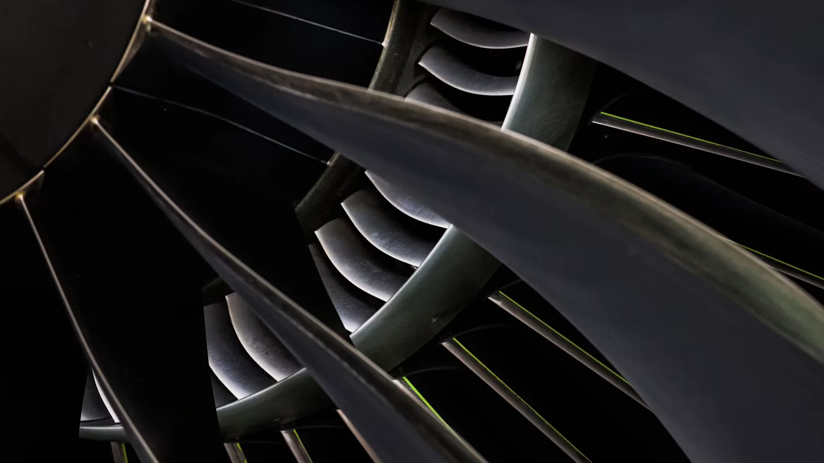 Close-up of an aircraft engine’s fan blades